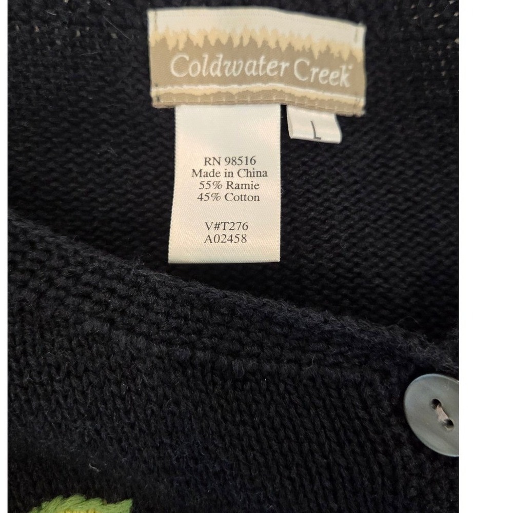 Coldwater Creek Fruit Embroidered Cardigan Relaxed Fit Black Cottagecore Large - Picture 2 of 13